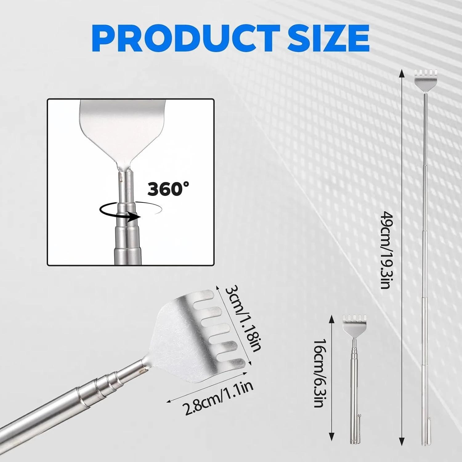 Stainless Steel Back Scratcher for Women with Pocket Clip Extendable Back Scratcher Christmas Stocking Stuffers Massage Tools