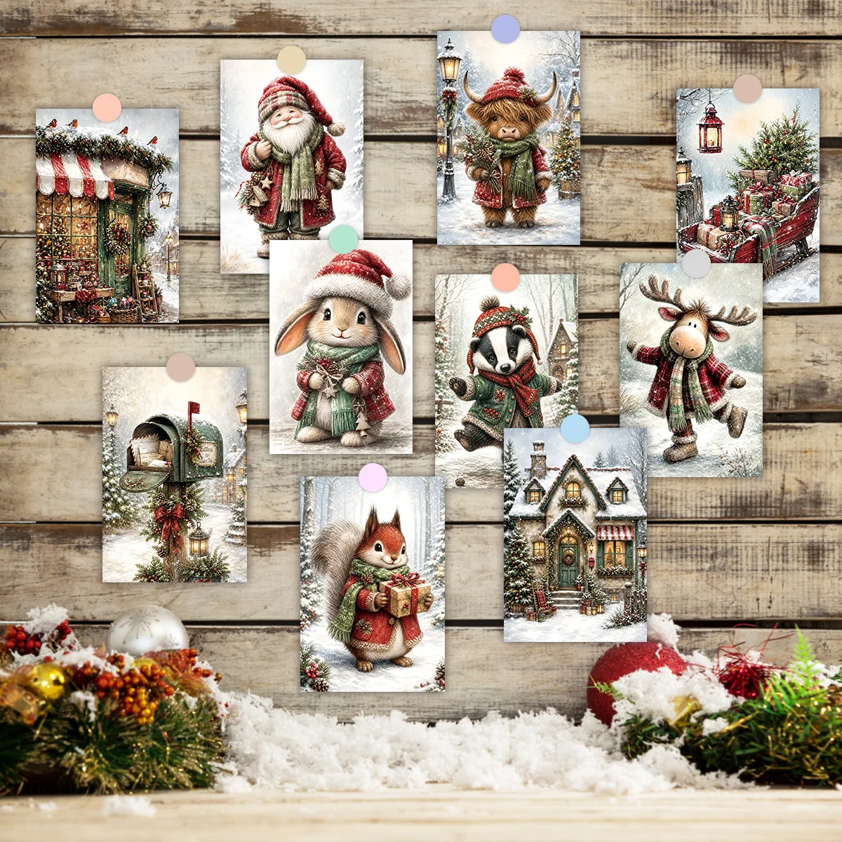 20pcs Christmas-Themed Party Invitations&Postcards,For Winter Holiday Greeting Cards,Home/Office Wall Art Decor,Gift Enclosures