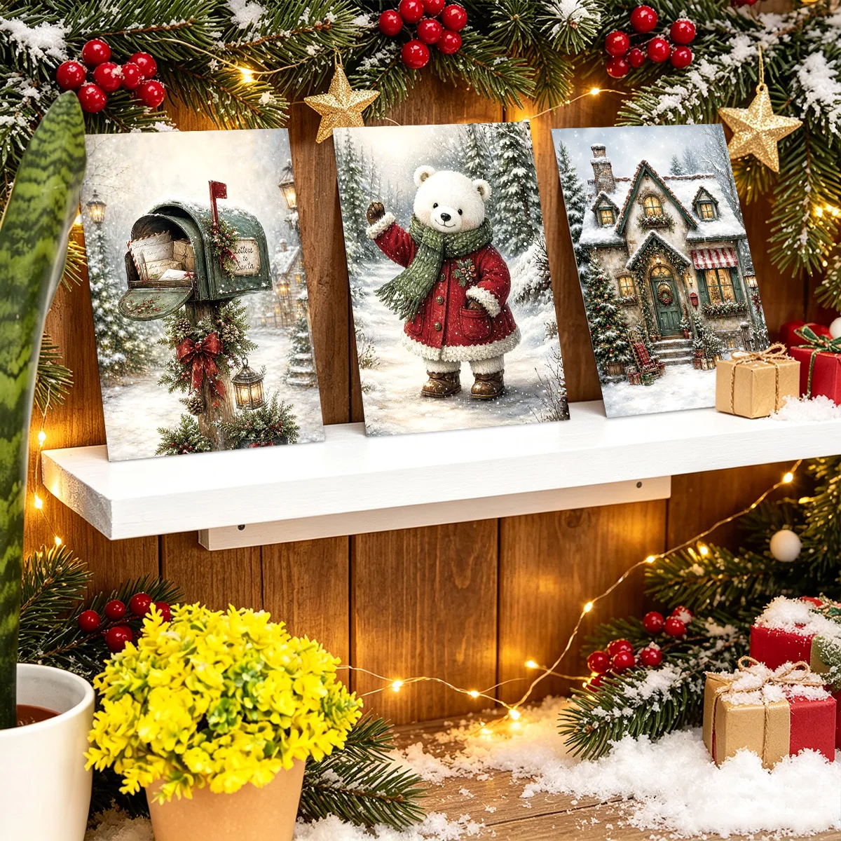20pcs Christmas-Themed Party Invitations&Postcards,For Winter Holiday Greeting Cards,Home/Office Wall Art Decor,Gift Enclosures