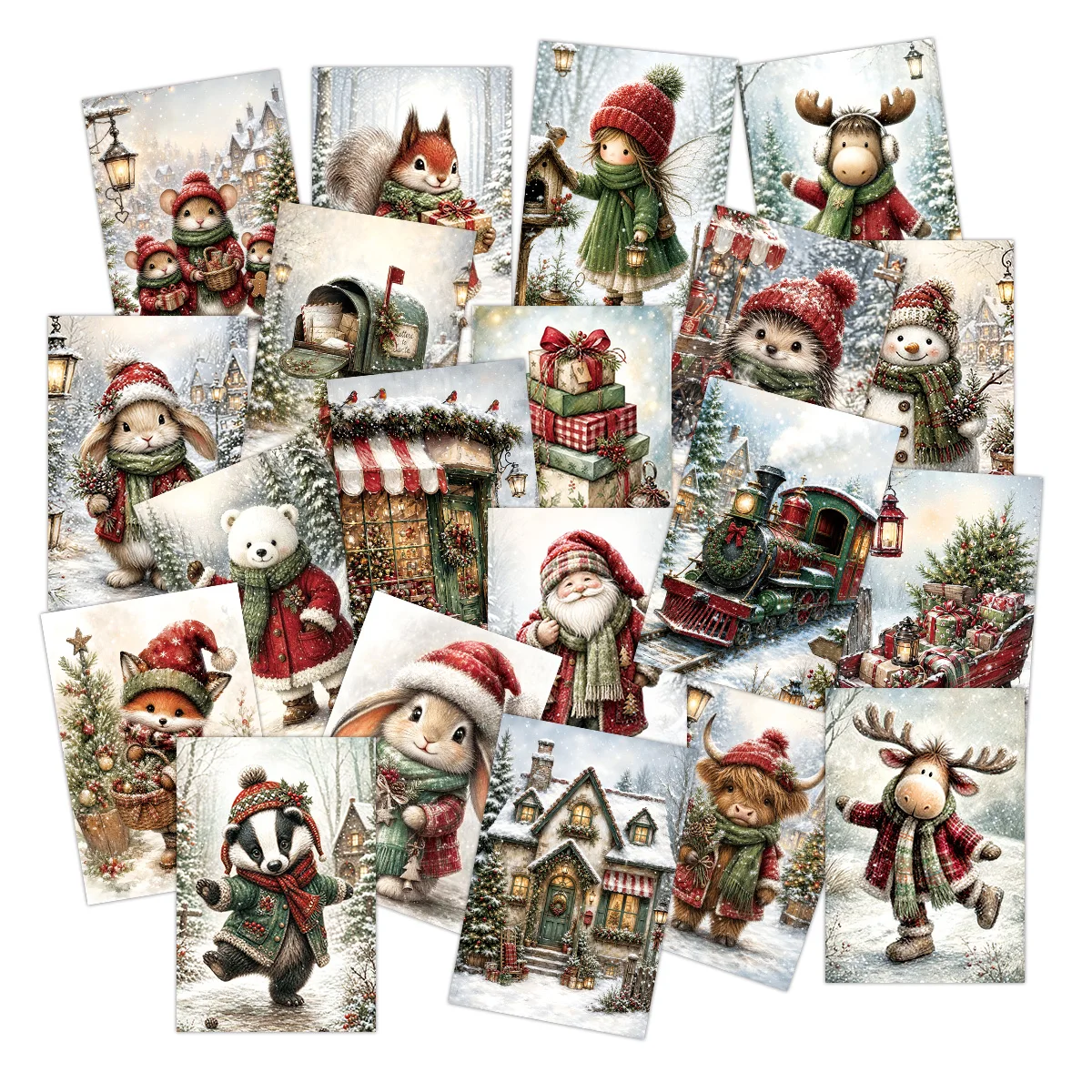 20pcs Christmas-Themed Party Invitations&Postcards,For Winter Holiday Greeting Cards,Home/Office Wall Art Decor,Gift Enclosures