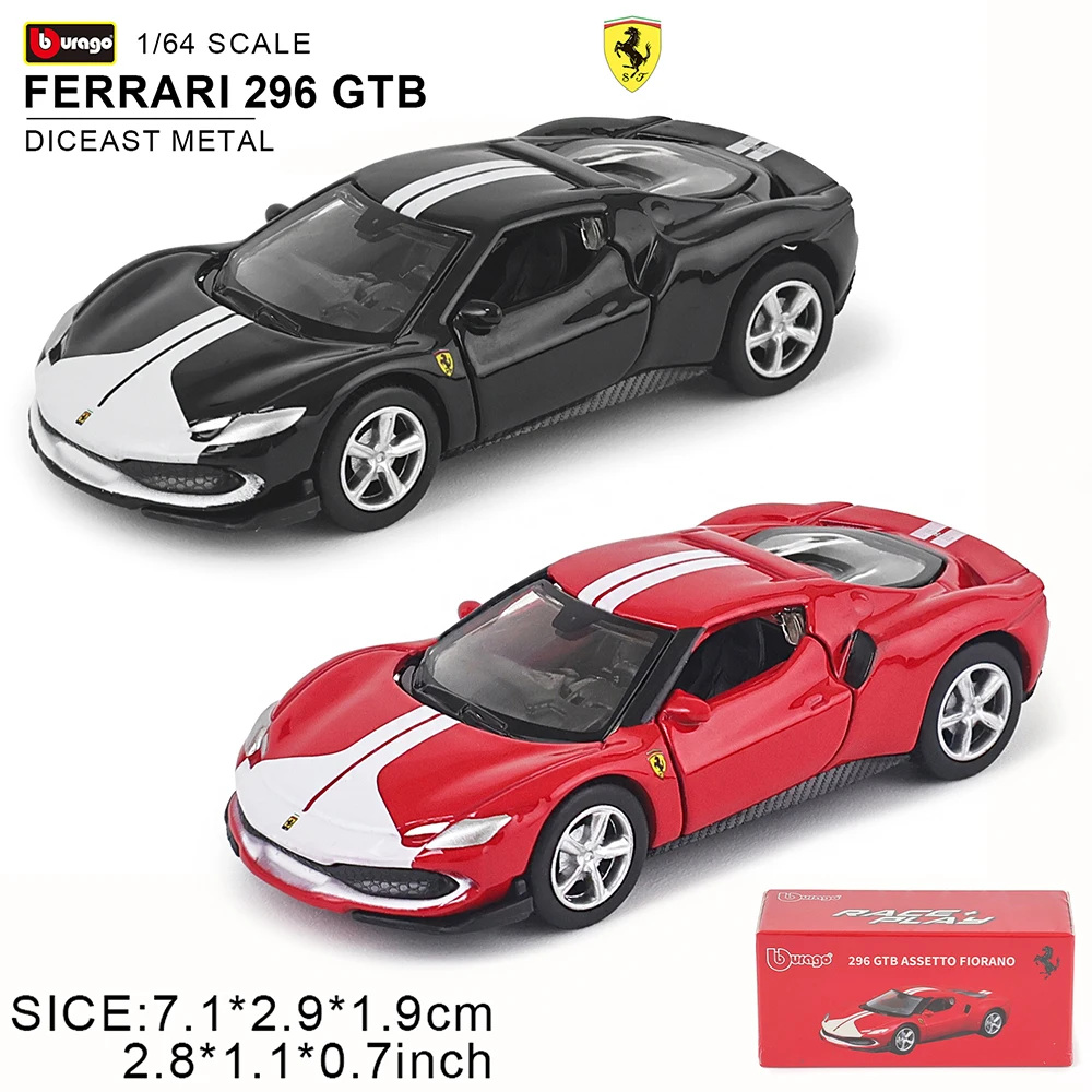 Bburago 1:64 FERRARI 296 GTB ASSETTO FIORANO Purosangue car model series children's Christmas boy gift toys