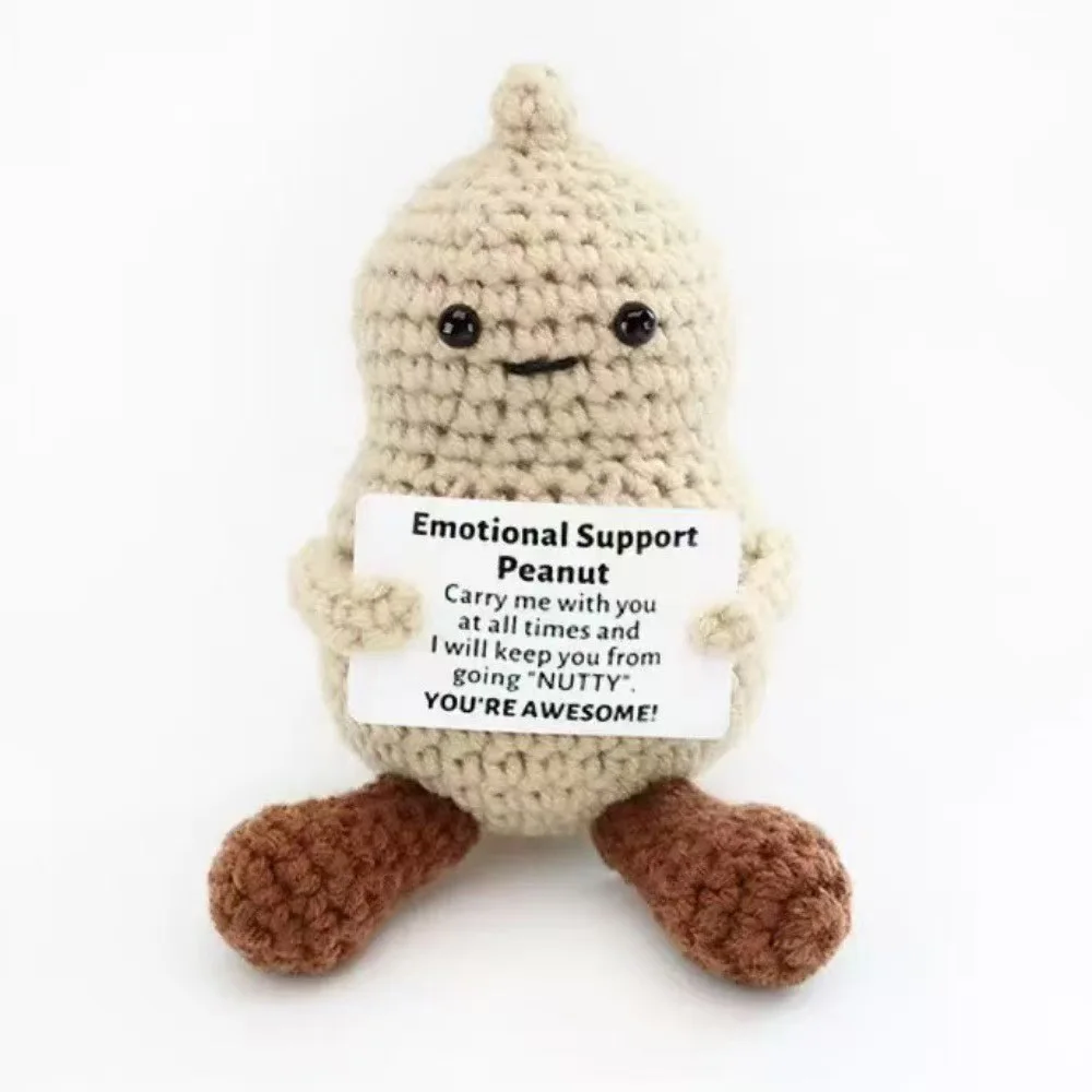 Funny Crochet Positive Toast Emotional Support Crochet Ornaments Handmade Knitted Toast Dolls with Positive Card Christmas Gifts