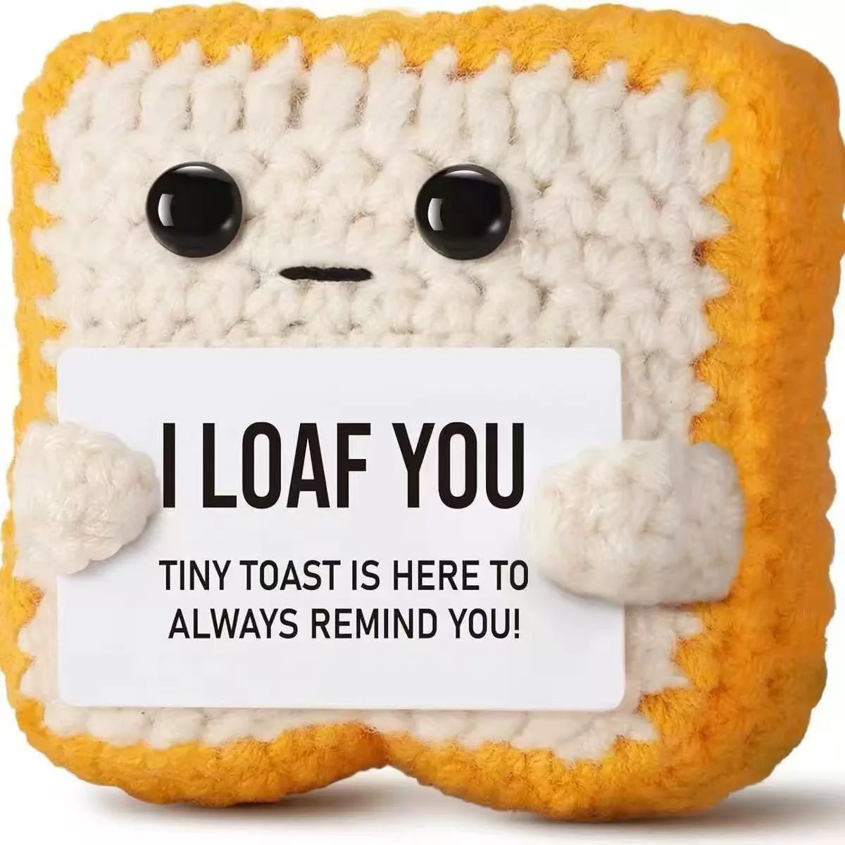 Funny Crochet Positive Toast Emotional Support Crochet Ornaments Handmade Knitted Toast Dolls with Positive Card Christmas Gifts