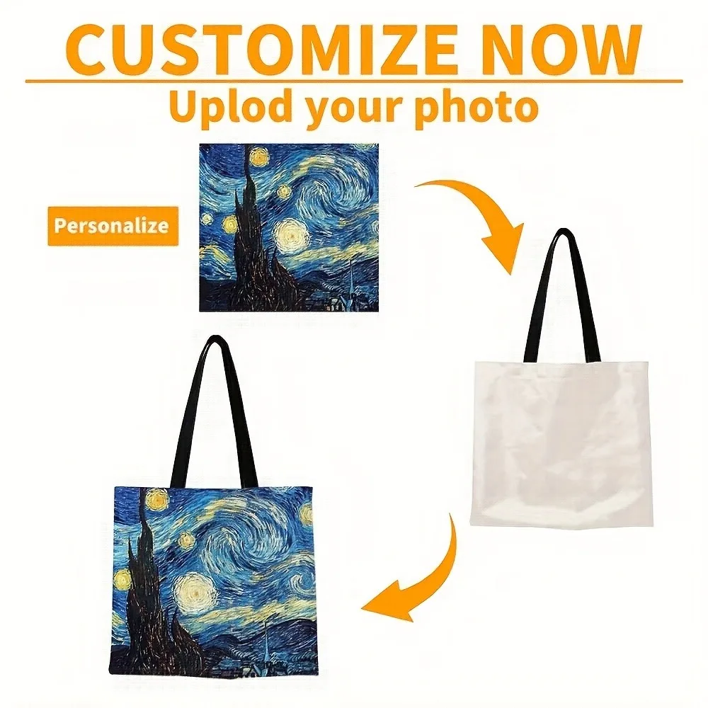 Chic Christmas Gift Custom Shopping Bag Upload Images Customized Tote Bag Pictures Reusable Grocery Bag Shoulder Storage Pouch
