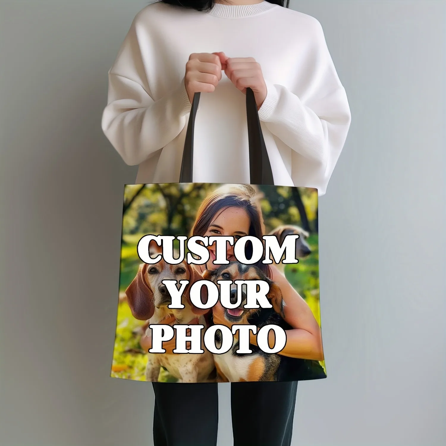 Chic Christmas Gift Custom Shopping Bag Upload Images Customized Tote Bag Pictures Reusable Grocery Bag Shoulder Storage Pouch