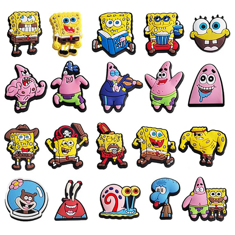 20pcs Spongebob Shoe Charms For Slides Sandals Crocs,Shoe Decorations Accessories Buckle For Christmas Birthday Party Gift