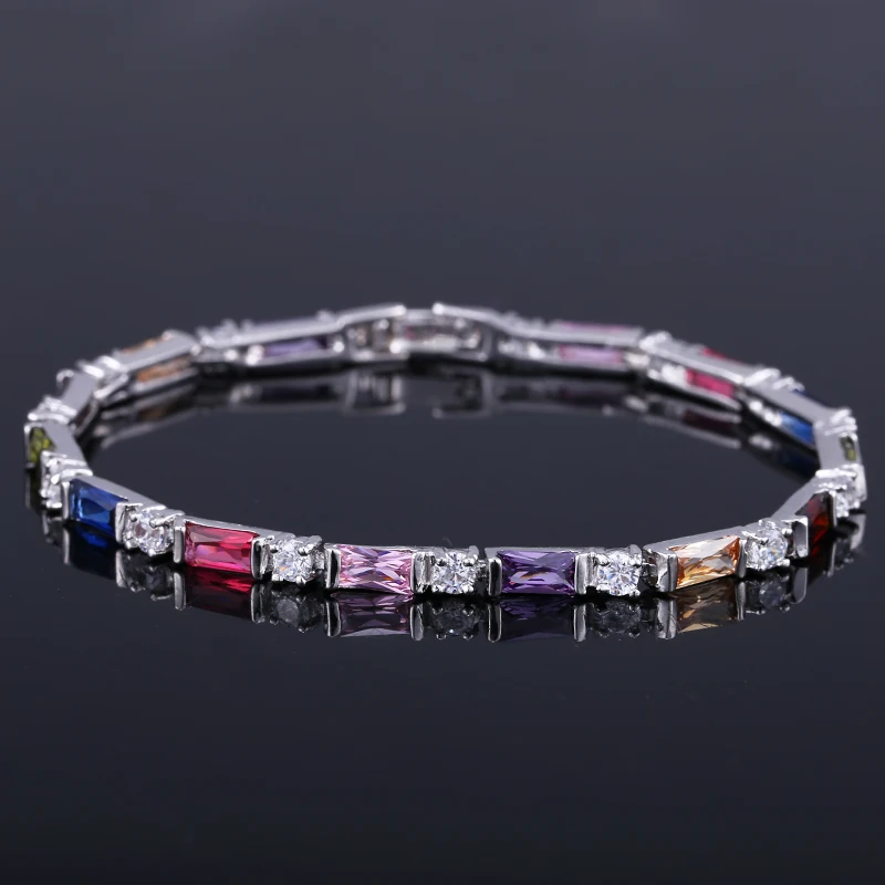 CWWZircons Fashion CZ Charm Lovely Red Green Blue Austrian Crystal Tennis Bracelets for Women Christmas New Year Gift CB087