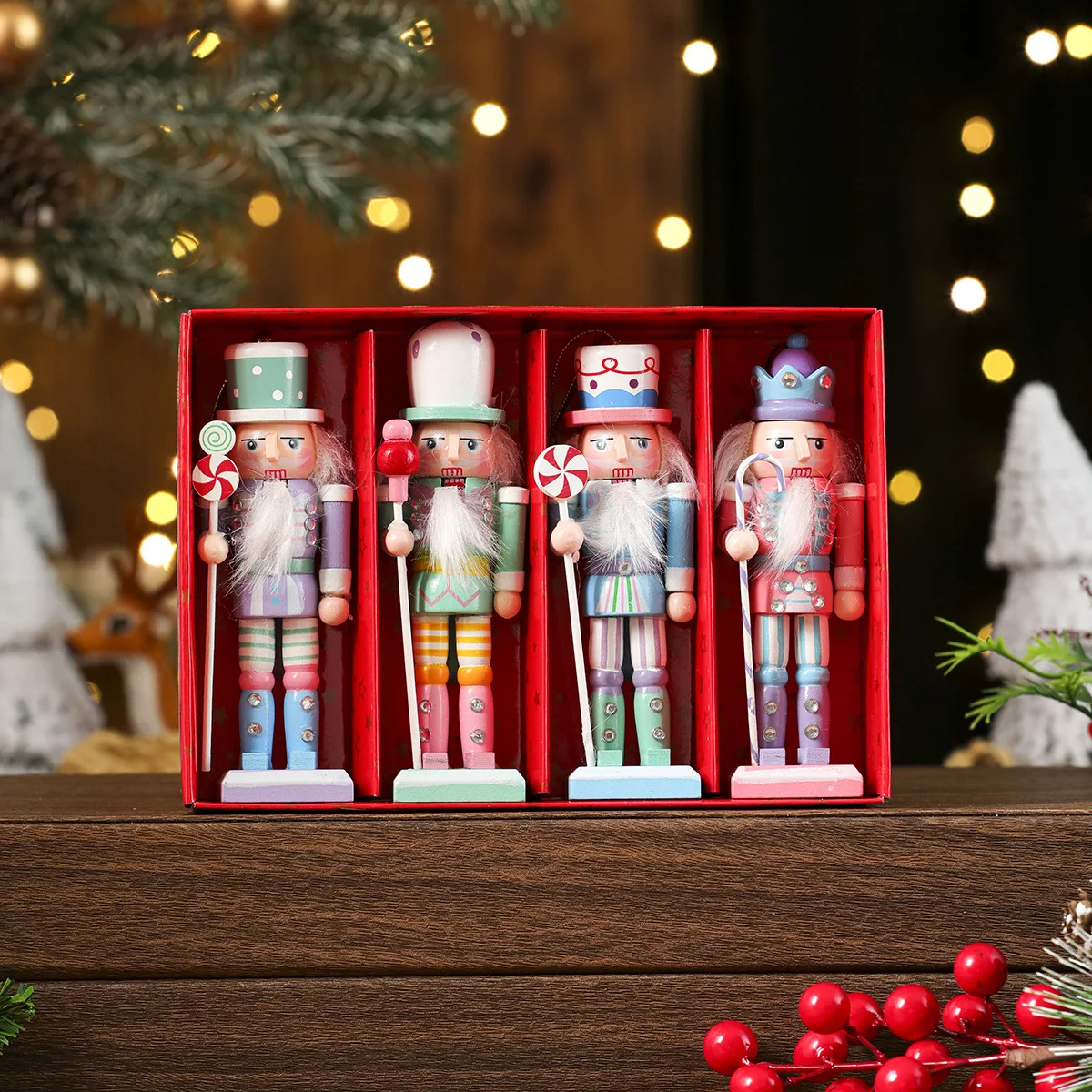 3/4/5PCS Walnut Soldier Christmas Ornaments Pink Red Gold Walnut Soldier Christmas Tree Decorations Xmas Gifts
