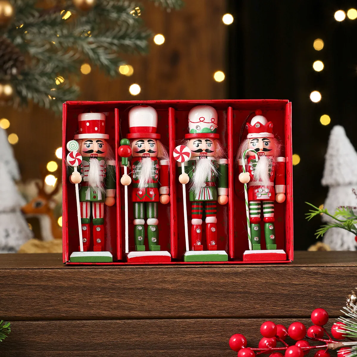 3/4/5PCS Walnut Soldier Christmas Ornaments Pink Red Gold Walnut Soldier Christmas Tree Decorations Xmas Gifts