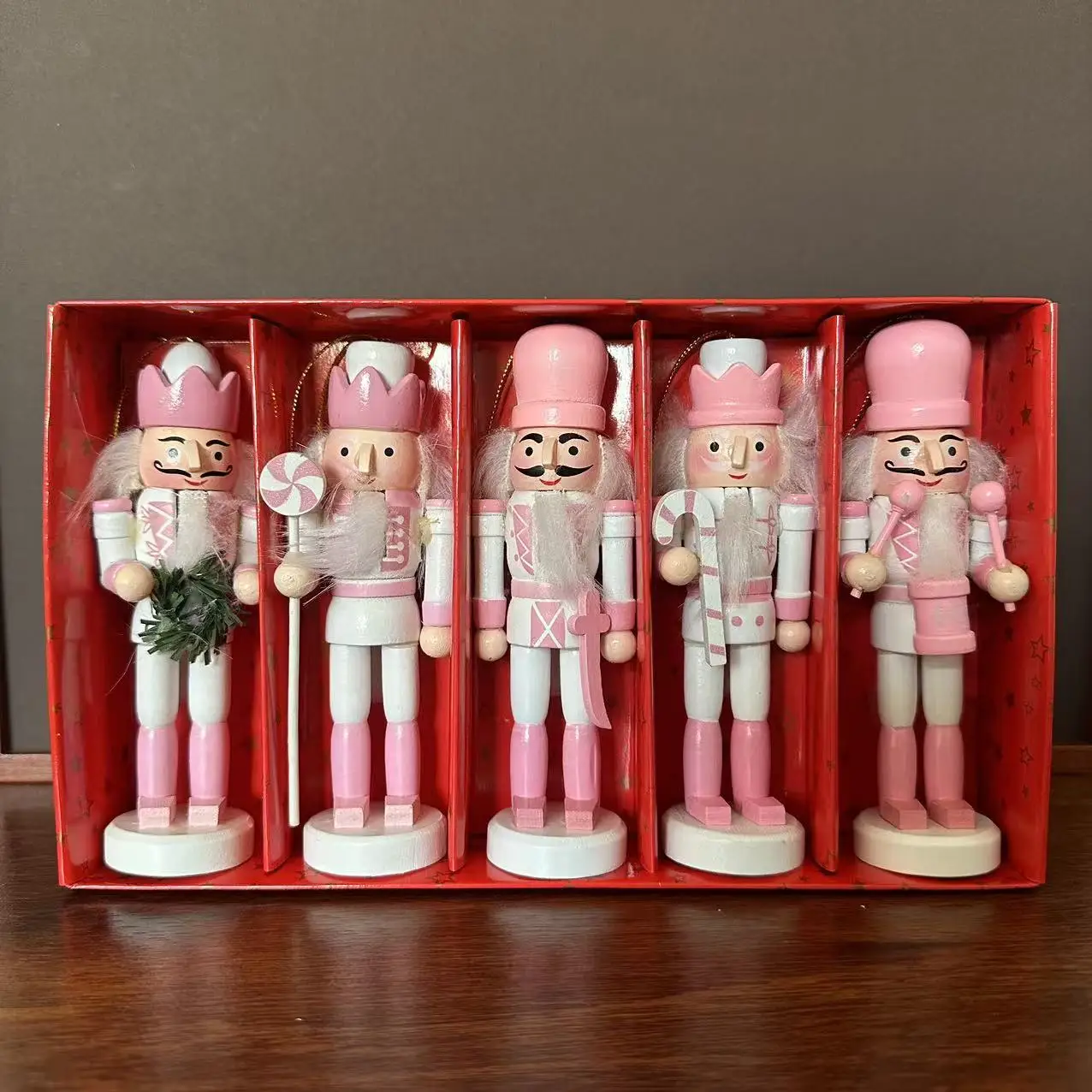 3/4/5PCS Walnut Soldier Christmas Ornaments Pink Red Gold Walnut Soldier Christmas Tree Decorations Xmas Gifts