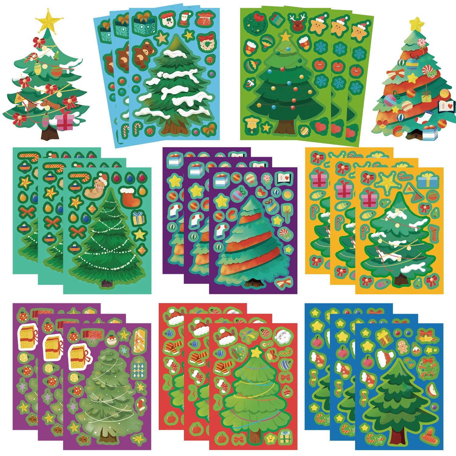 8/16/24PCS Puzzle Stickers Christmas Tree Make a Face Stickers DIY Handicrafts Waterproof Stationery Stickers