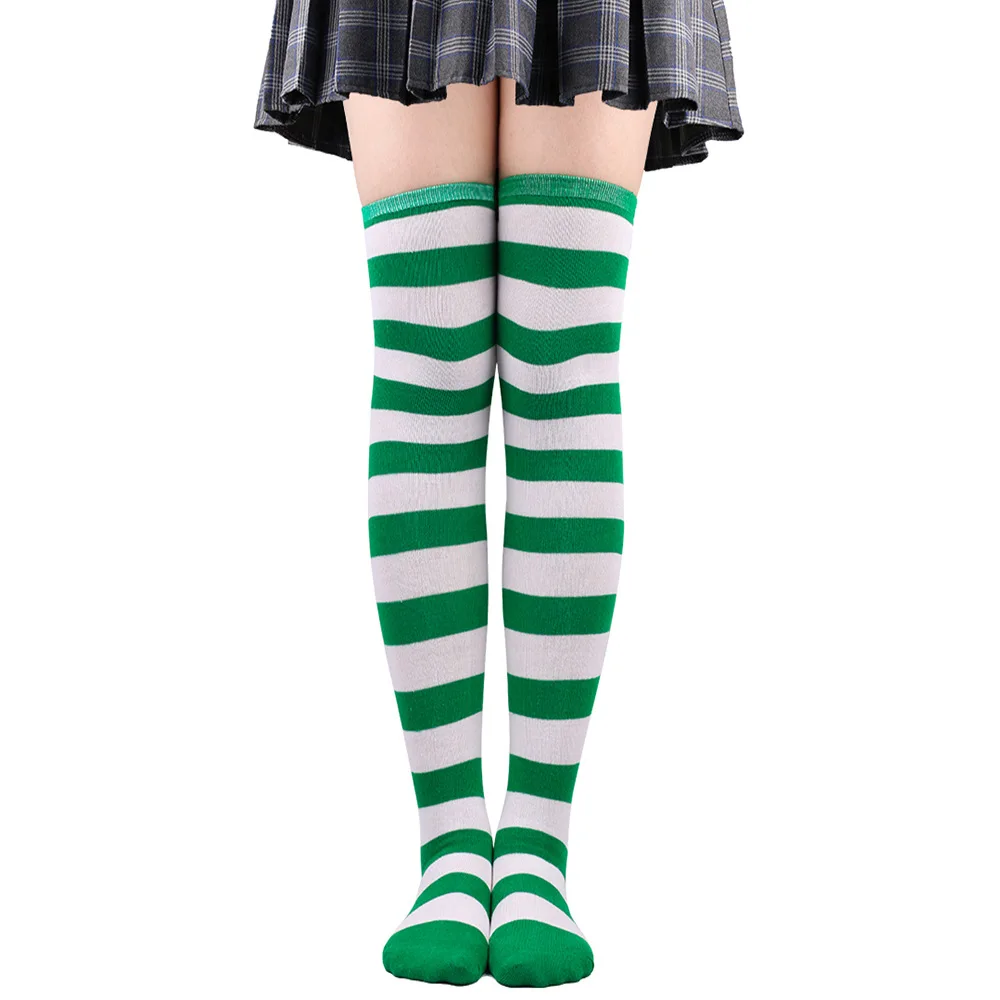 Wide Striped Stockings Women Over Knee High Long Socks Christmas Halloween Cosplay Anime Performance Party Gifts Socks Colorful