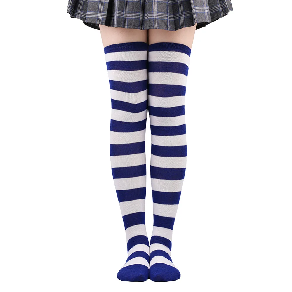 Wide Striped Stockings Women Over Knee High Long Socks Christmas Halloween Cosplay Anime Performance Party Gifts Socks Colorful