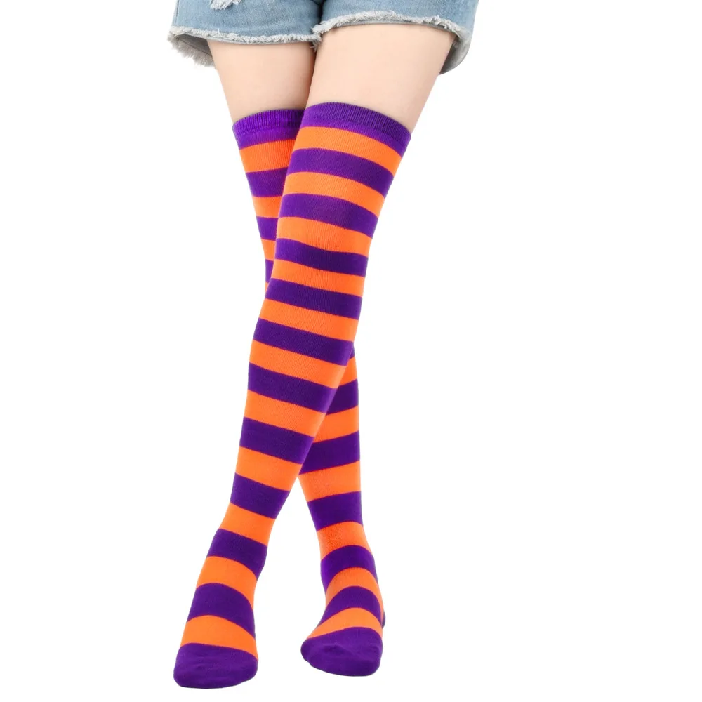 Wide Striped Stockings Women Over Knee High Long Socks Christmas Halloween Cosplay Anime Performance Party Gifts Socks Colorful