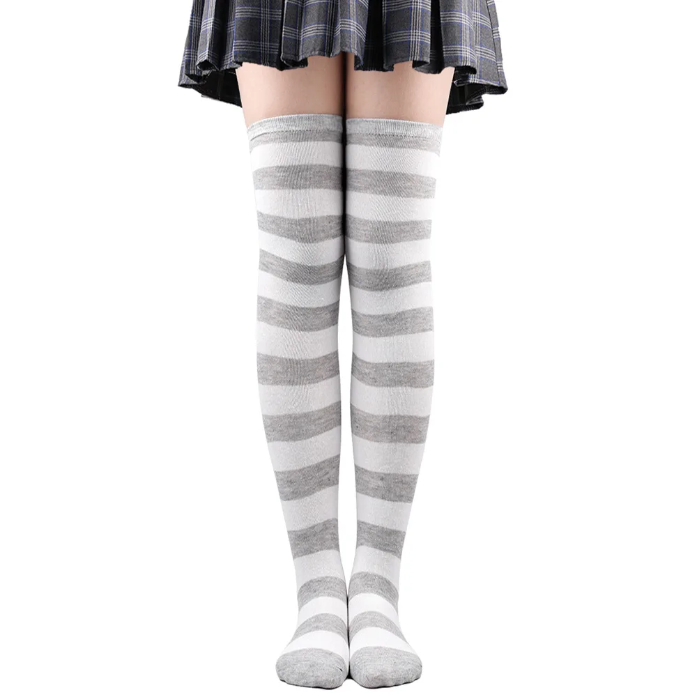 Wide Striped Stockings Women Over Knee High Long Socks Christmas Halloween Cosplay Anime Performance Party Gifts Socks Colorful