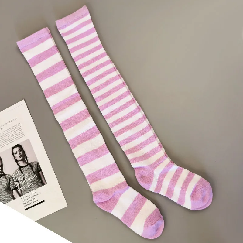 Wide Striped Stockings Women Over Knee High Long Socks Christmas Halloween Cosplay Anime Performance Party Gifts Socks Colorful