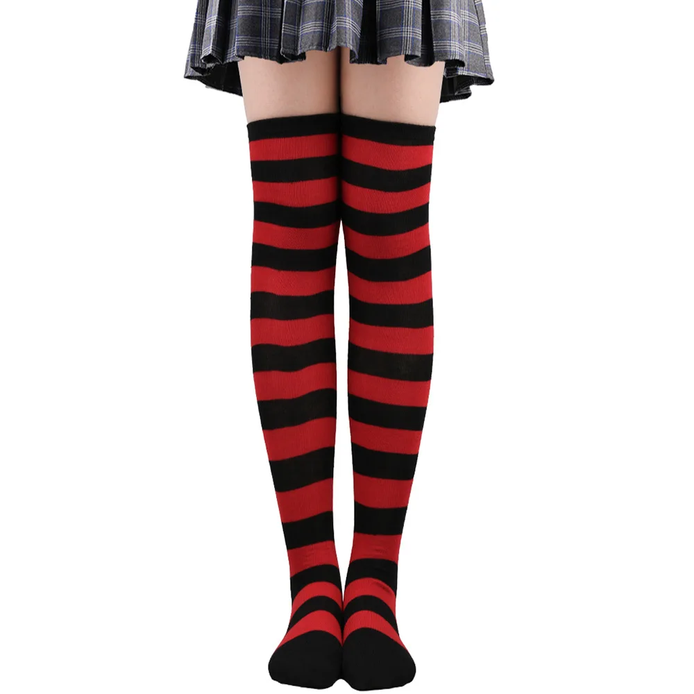 Wide Striped Stockings Women Over Knee High Long Socks Christmas Halloween Cosplay Anime Performance Party Gifts Socks Colorful