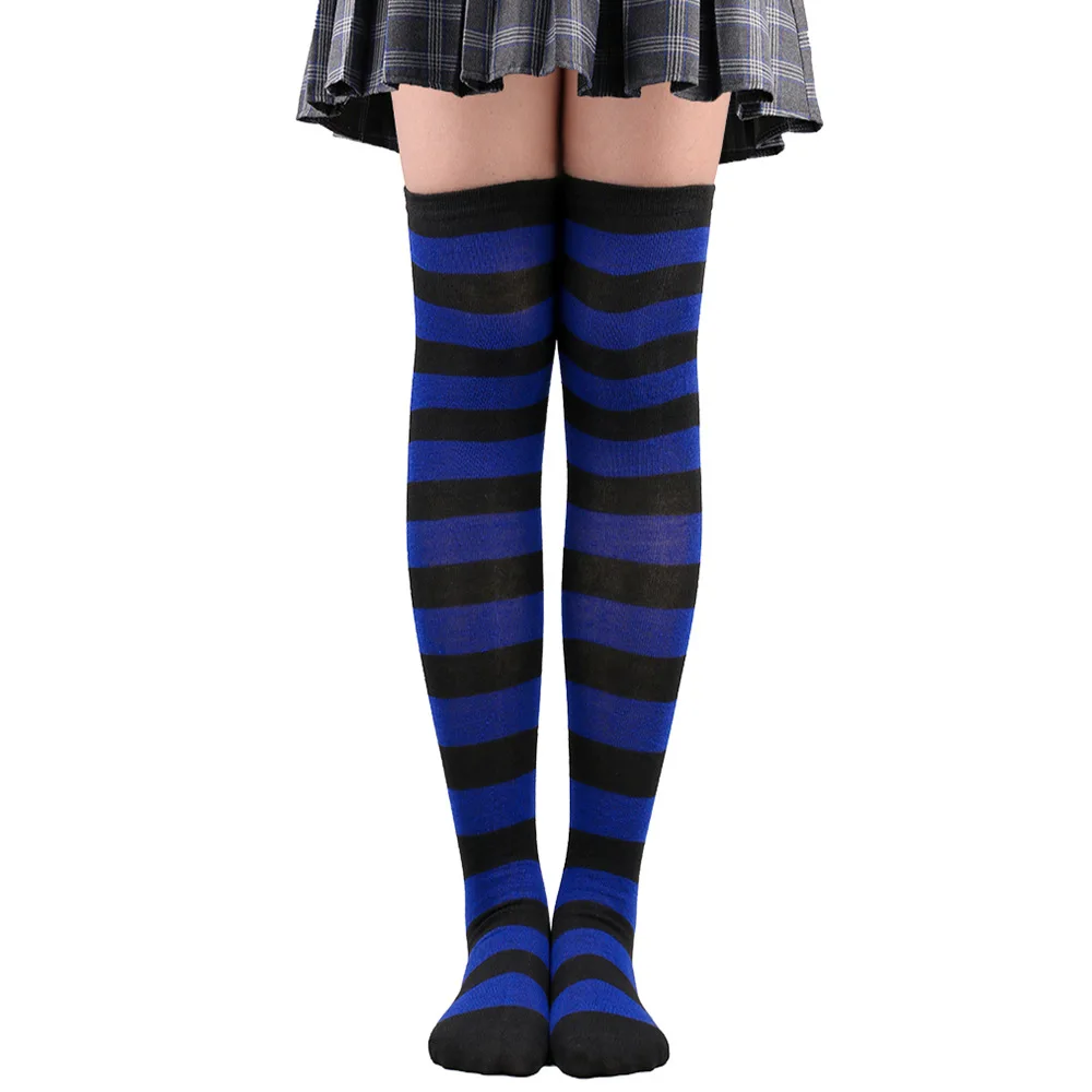 Wide Striped Stockings Women Over Knee High Long Socks Christmas Halloween Cosplay Anime Performance Party Gifts Socks Colorful
