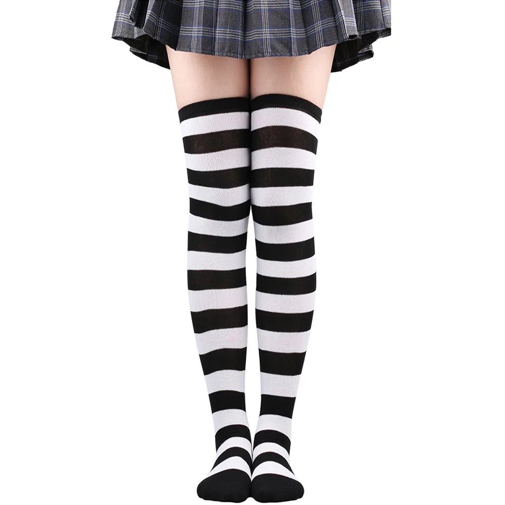 Wide Striped Stockings Women Over Knee High Long Socks Christmas Halloween Cosplay Anime Performance Party Gifts Socks Colorful