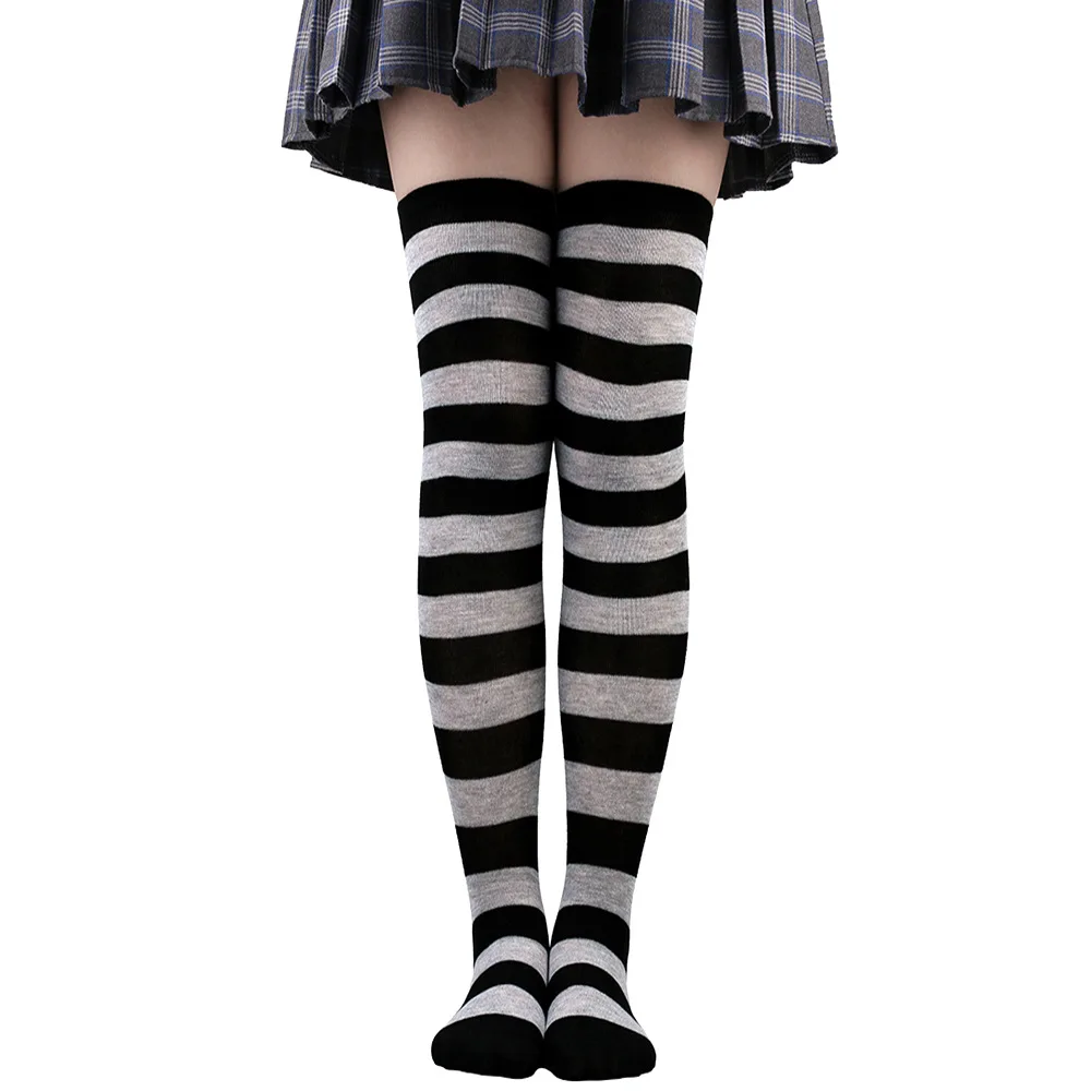 Wide Striped Stockings Women Over Knee High Long Socks Christmas Halloween Cosplay Anime Performance Party Gifts Socks Colorful