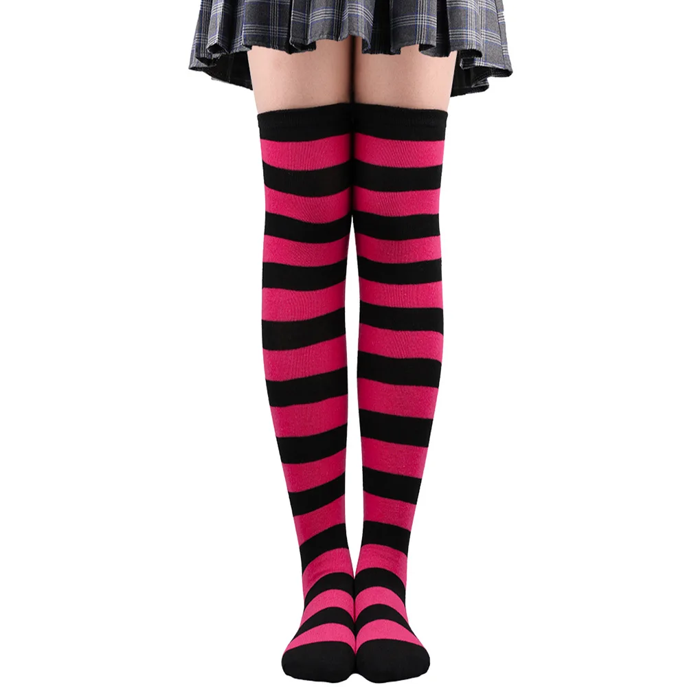Wide Striped Stockings Women Over Knee High Long Socks Christmas Halloween Cosplay Anime Performance Party Gifts Socks Colorful