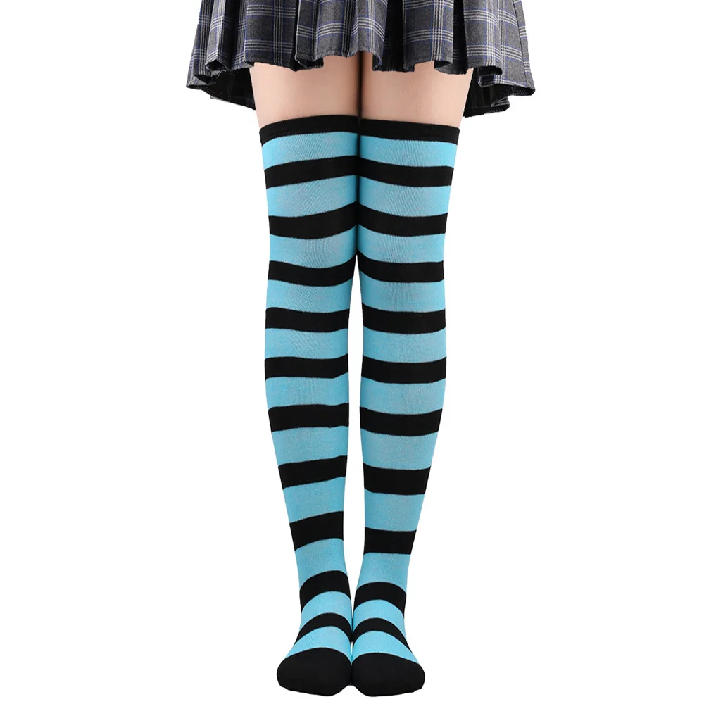 Wide Striped Stockings Women Over Knee High Long Socks Christmas Halloween Cosplay Anime Performance Party Gifts Socks Colorful