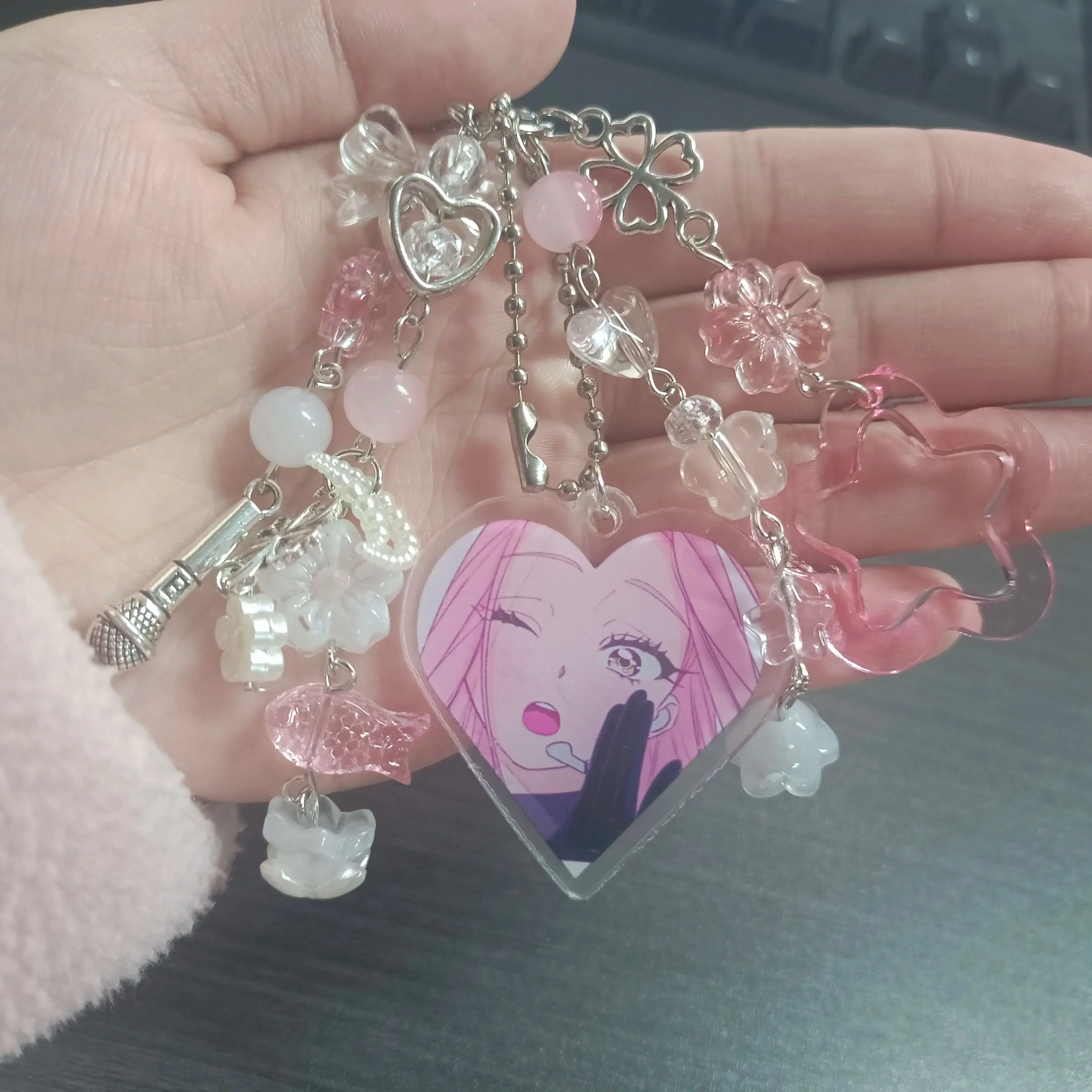 Acrylic Key Chain For Q-Version Heart Ornaments Alien Stage Same Style Mizi And Sua Keychains Accessory Christmas Gifts