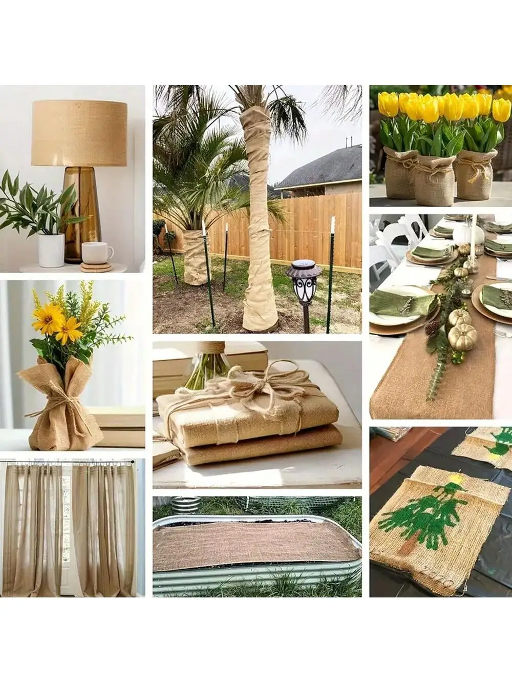 Natural Burlap Jute Sack Linen Cloth Fabric For DIY Hand Work Storage Bags Christmas Home Decoration