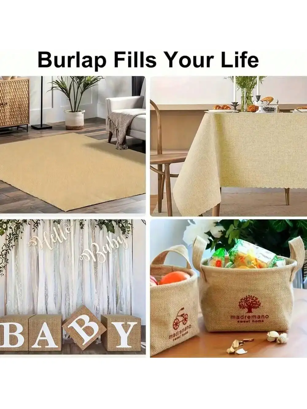 Natural Burlap Jute Sack Linen Cloth Fabric For DIY Hand Work Storage Bags Christmas Home Decoration