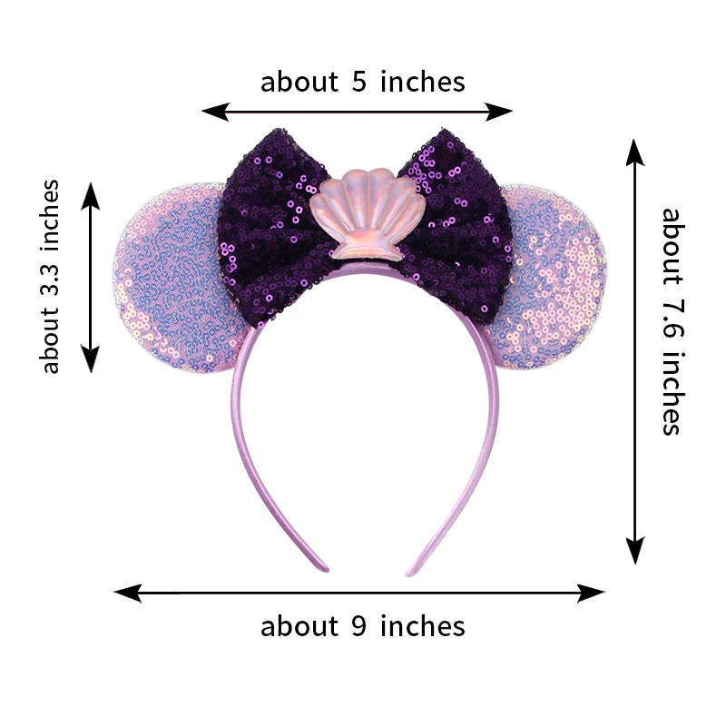 Disney Mermaid Mickey Mouse Ears Headband Christmas Party Hairwear Princess Cosplay Adult/Child Hairs Accessories Birthday Gifts