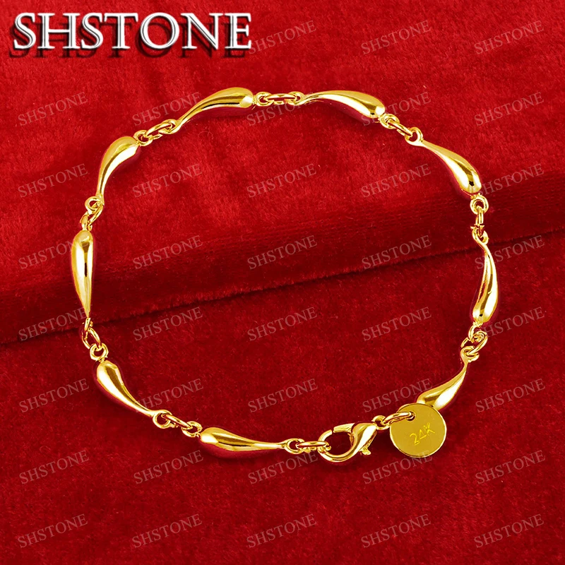 18K Gold Full Water Droplet Bracelets For Woman 925 Sterling Silver Chain Bracelets Fashion Party Wedding Jewelry Christmas Gift