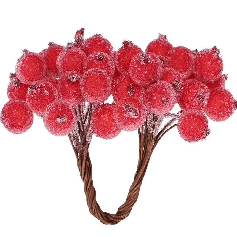 Artificial Frosted Berry Mini Double Head Christmas Holly Red Gold Silver Berries DIY Wreath Xmas Party Table Decora Wholesale
