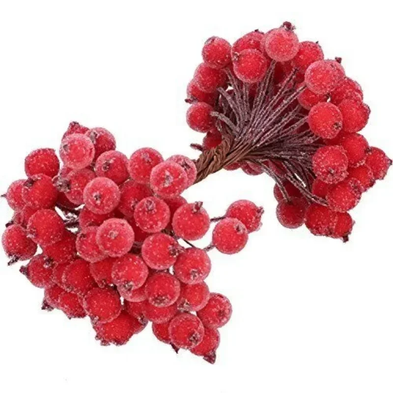 Artificial Frosted Berry Mini Double Head Christmas Holly Red Gold Silver Berries DIY Wreath Xmas Party Table Decora Wholesale