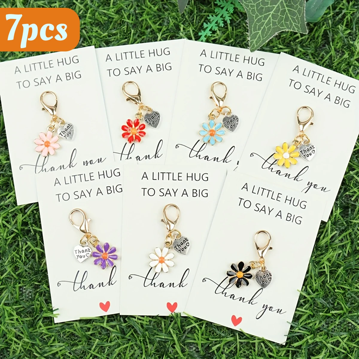 7pcs/14pcs Daisy Flower Keychain Set with Thank You Card, Encouragement Keepsake for Bag Decoration, Christmas Valentine Gift