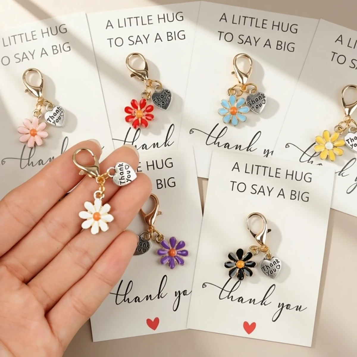 7pcs/14pcs Daisy Flower Keychain Set with Thank You Card, Encouragement Keepsake for Bag Decoration, Christmas Valentine Gift
