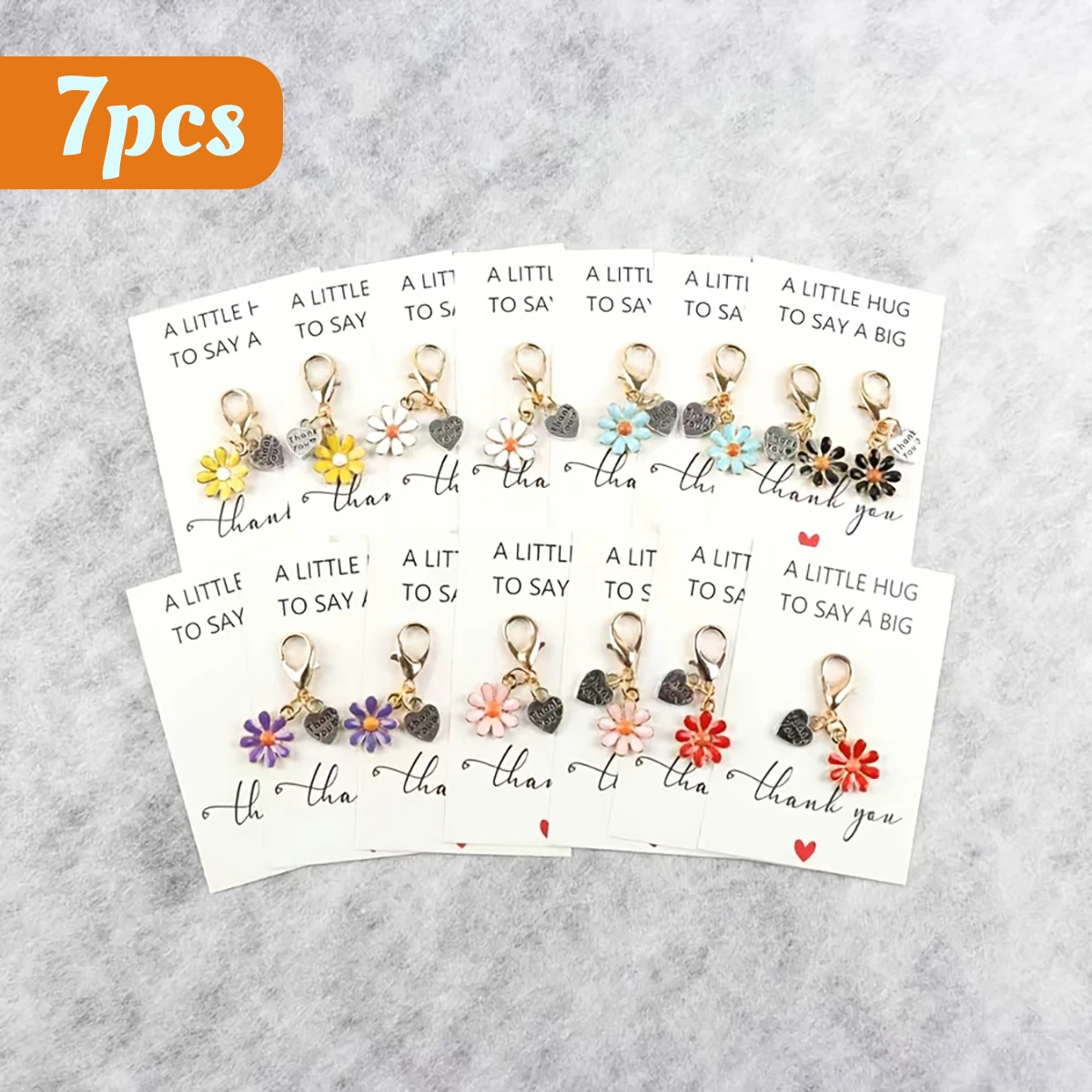 7pcs/14pcs Daisy Flower Keychain Set with Thank You Card, Encouragement Keepsake for Bag Decoration, Christmas Valentine Gift