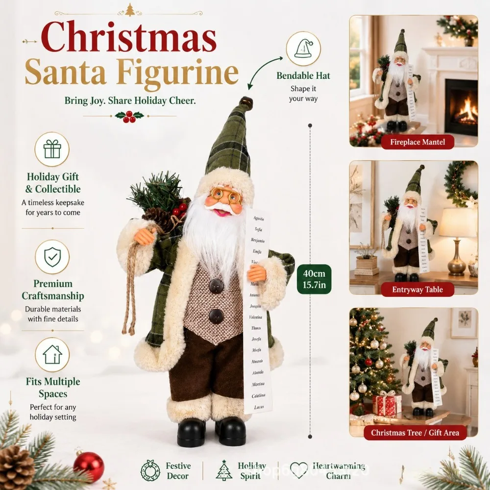 New Santa Claus Standing Figurine Christmas Decoration Window Display Ornament