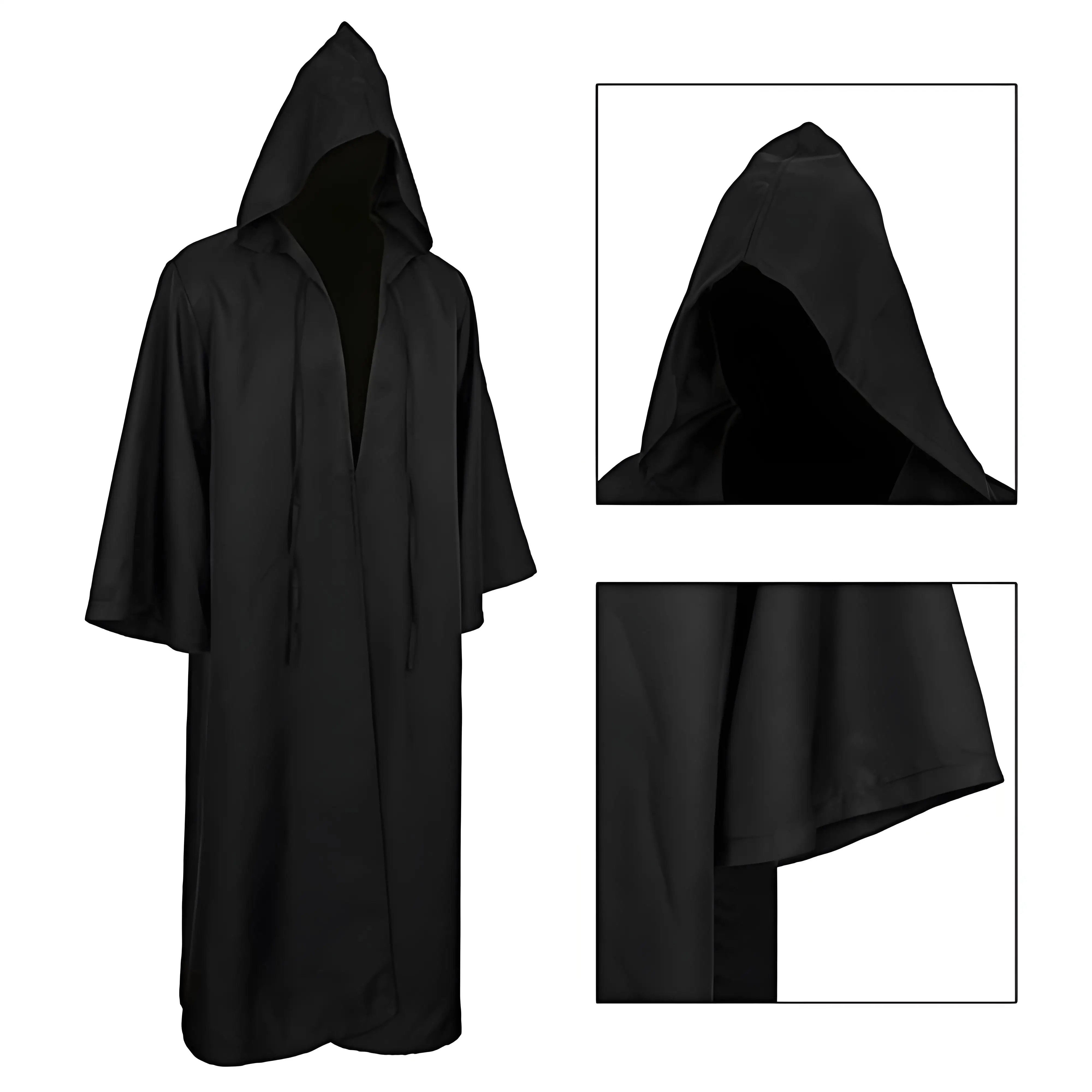 Black Cape Black Cloak Jedi Warrior Costume for Adults, Vampire Cape with Hood, Adult Halloween Cosplay Vampire Christmas Party
