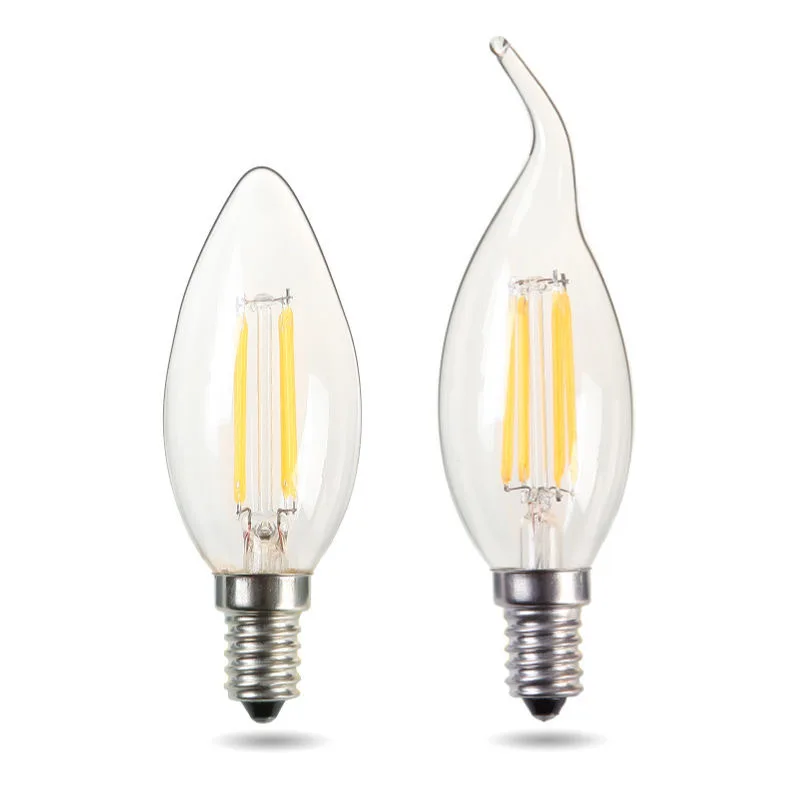 5PCS LED Edison Filament Candle Bulbs Light Golden C35 C35L 2W 4W 6W Warm White Dimmable E14 E12 E27 220V 110V For Crystal Light