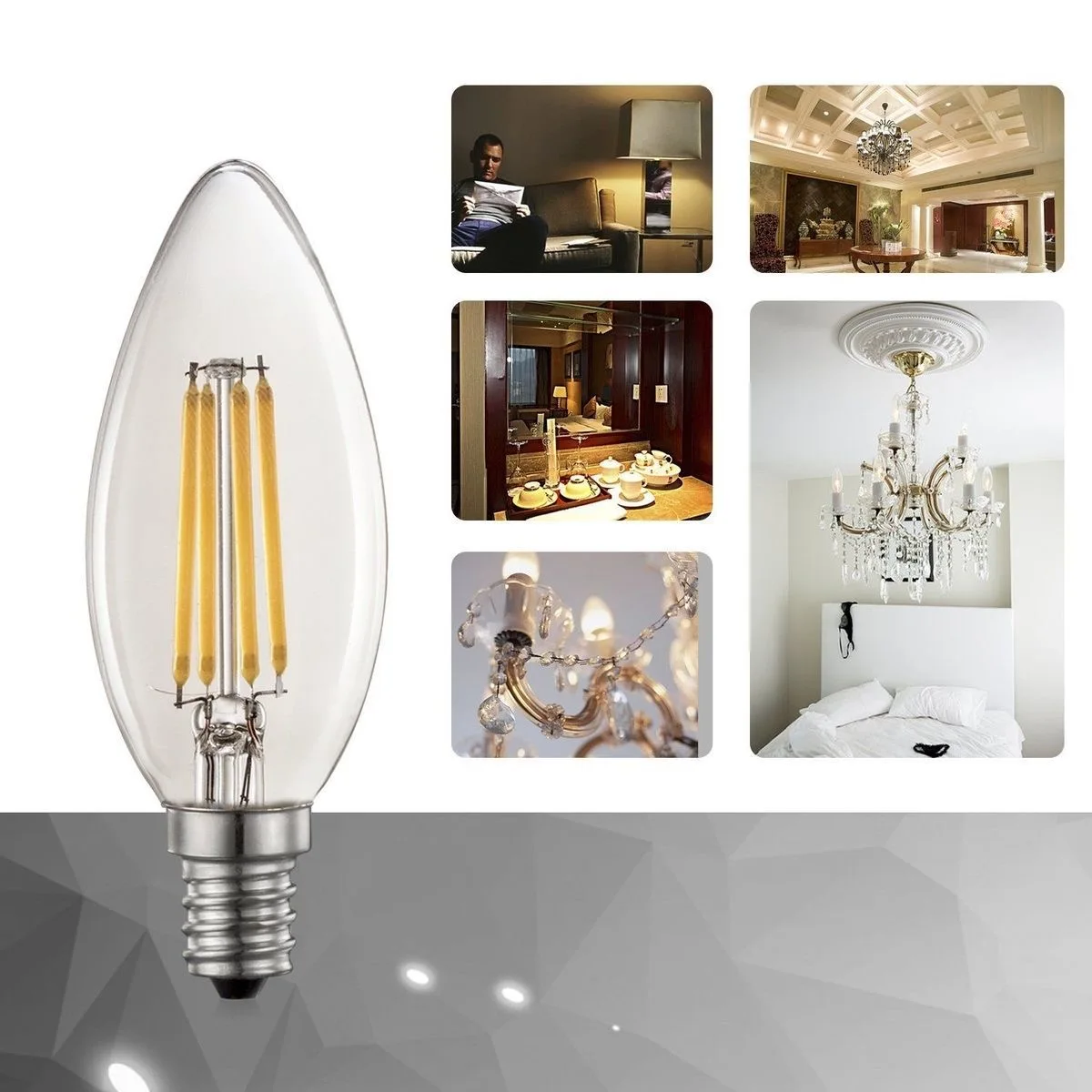 5PCS LED Edison Filament Candle Bulbs Light Golden C35 C35L 2W 4W 6W Warm White Dimmable E14 E12 E27 220V 110V For Crystal Light
