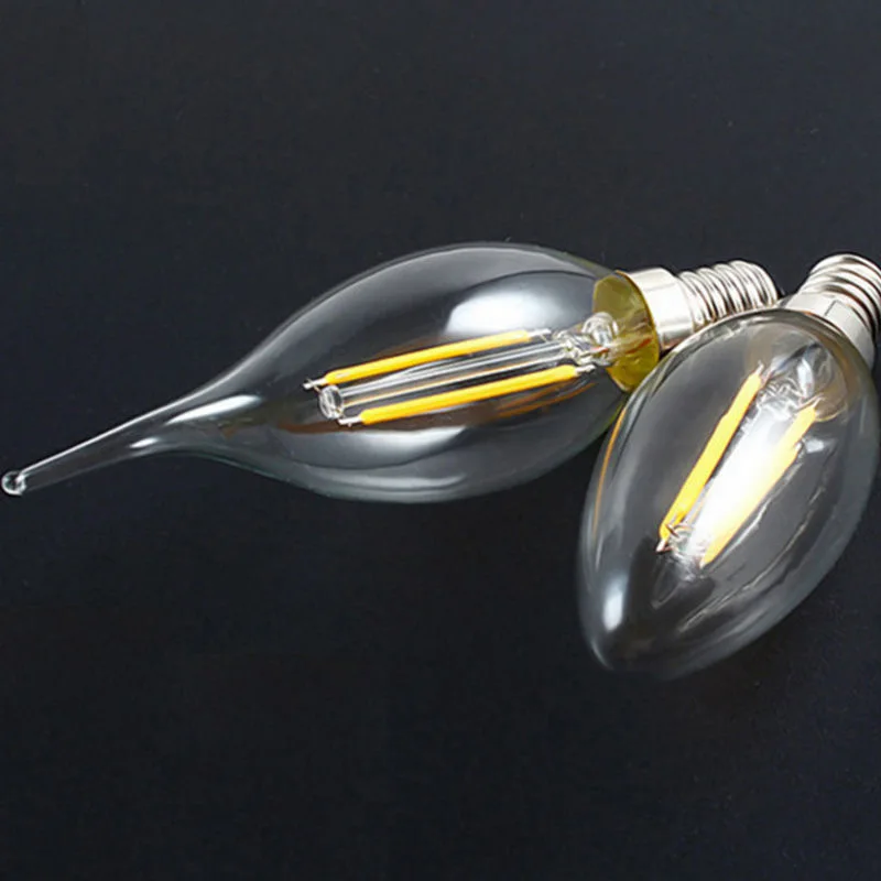 5PCS LED Edison Filament Candle Bulbs Light Golden C35 C35L 2W 4W 6W Warm White Dimmable E14 E12 E27 220V 110V For Crystal Light