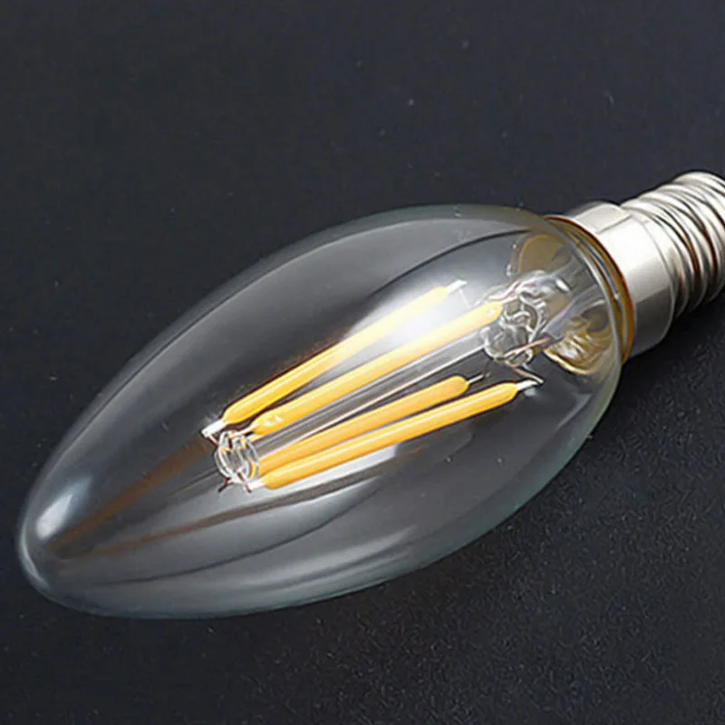 5PCS LED Edison Filament Candle Bulbs Light Golden C35 C35L 2W 4W 6W Warm White Dimmable E14 E12 E27 220V 110V For Crystal Light