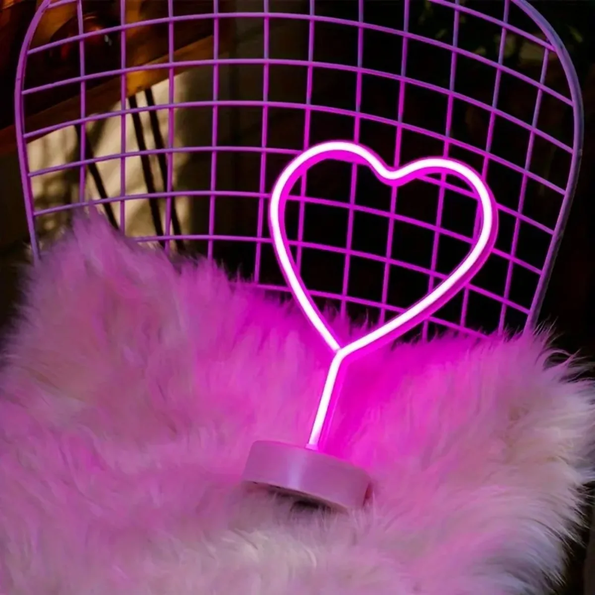 1pc Pink Neon Heart Light LED Neon Signs Night Light With Base Battery Powered Neon Table Light Suitable For Home Bedroom Party