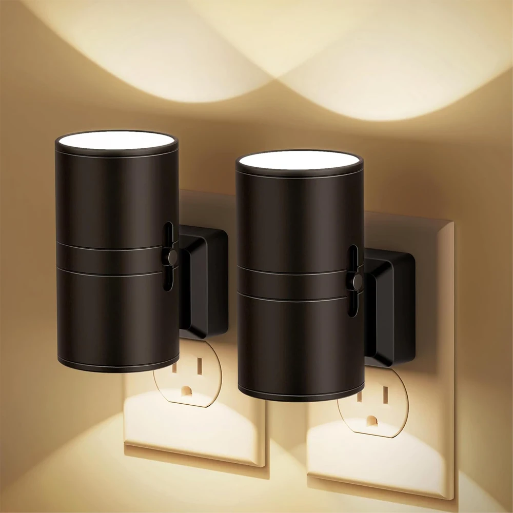 Cylindrical Night Lights Plug Into Wall Dimmable LED Nightlight with Light Sensor Adjustable Brightness for Hallway Bedroom