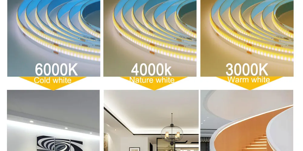 SUMBULBS FCOB LED Strip Light 480 Chips/M LED COB 12V Warm Nature Cool White for Bedroom Stage Home TV DIY Lighting Decoration