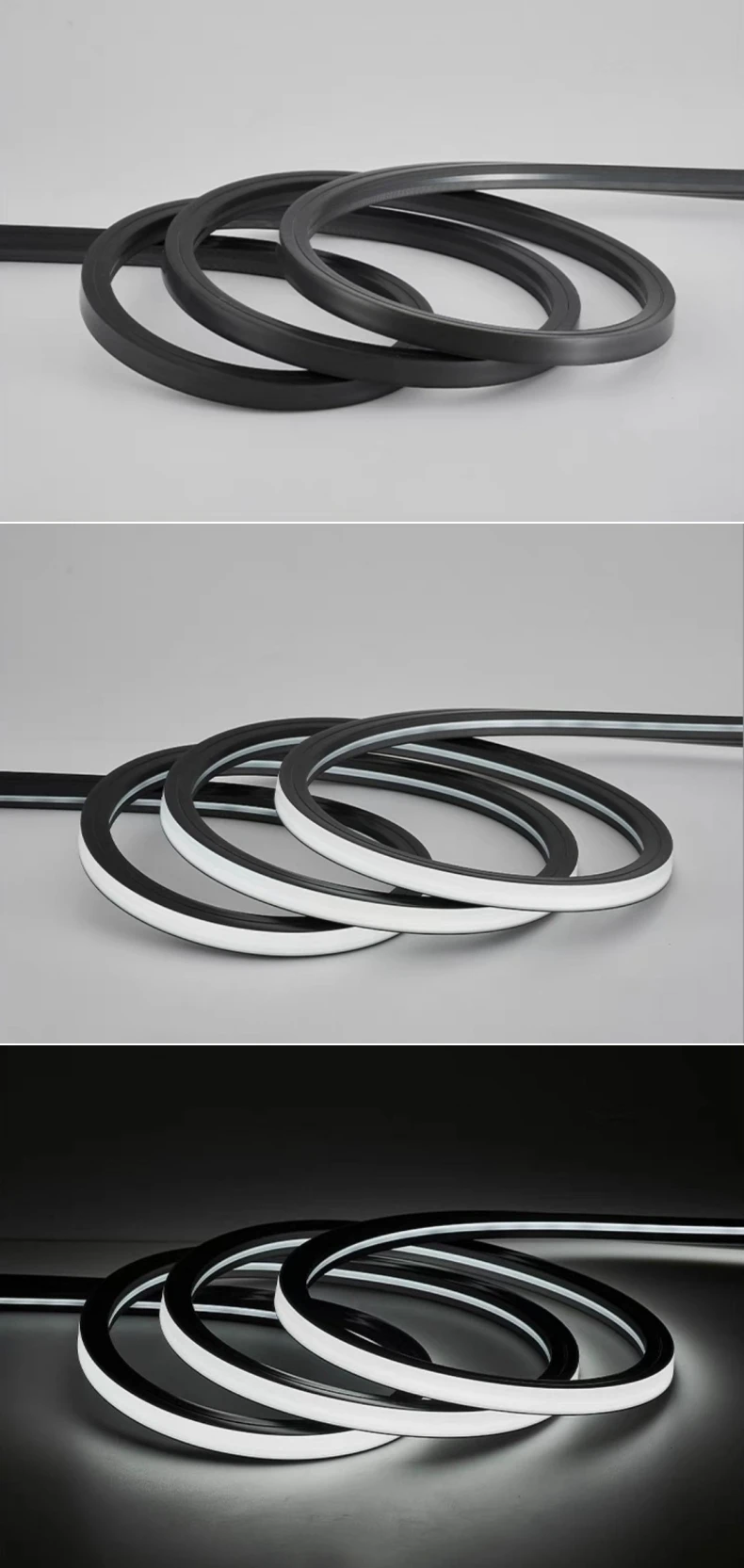 Black Flexible LED Silicone Neon Tube Waterproof Silica Gel Ribbon Rope Strip Light Living Room Decor Linear Lamp 1616 2020 3020