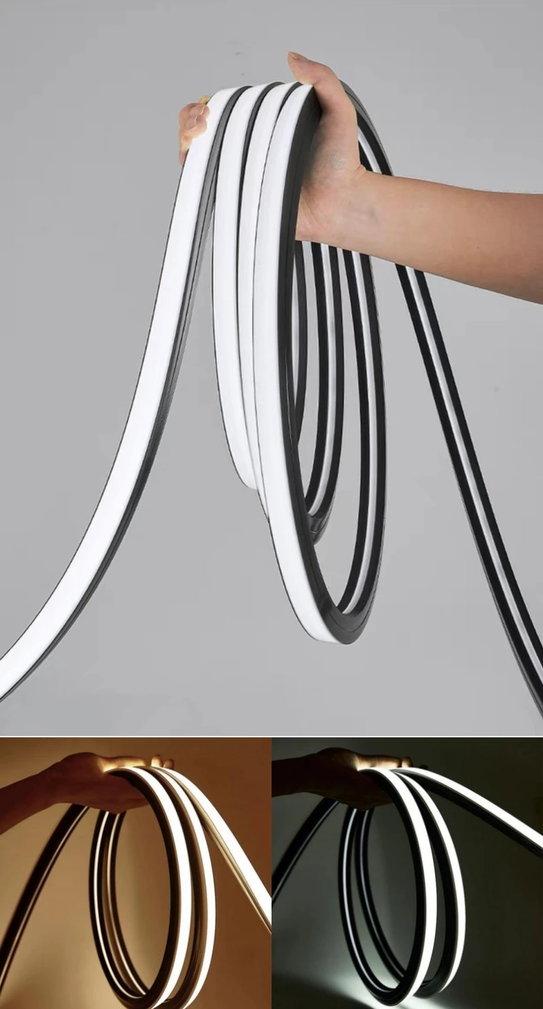 Black Flexible LED Silicone Neon Tube Waterproof Silica Gel Ribbon Rope Strip Light Living Room Decor Linear Lamp 1616 2020 3020