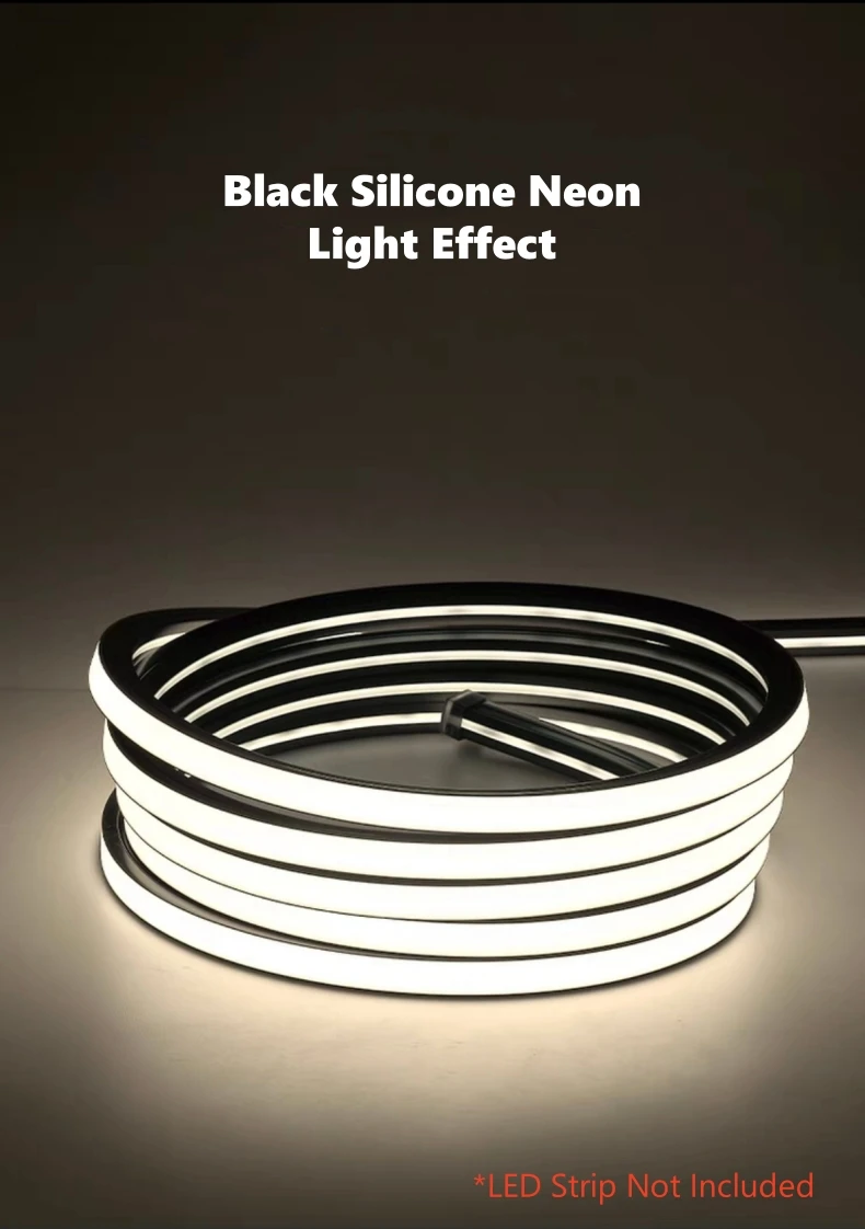 Black Flexible LED Silicone Neon Tube Waterproof Silica Gel Ribbon Rope Strip Light Living Room Decor Linear Lamp 1616 2020 3020