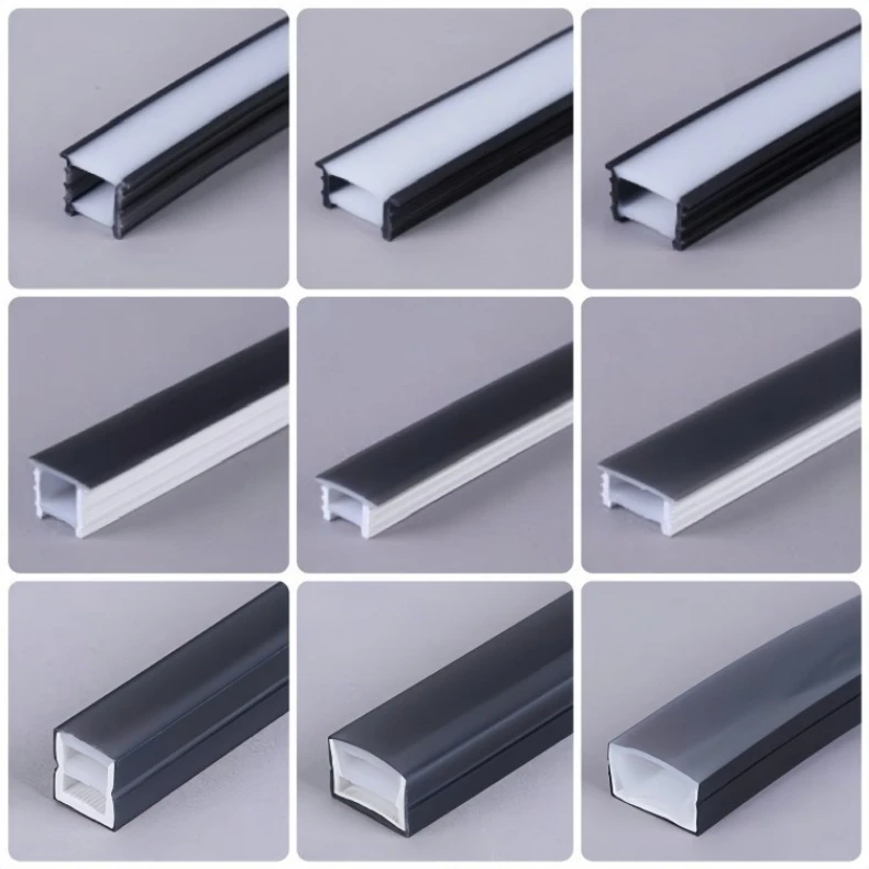 Black Flexible LED Silicone Neon Tube Waterproof Silica Gel Ribbon Rope Strip Light Living Room Decor Linear Lamp 1616 2020 3020