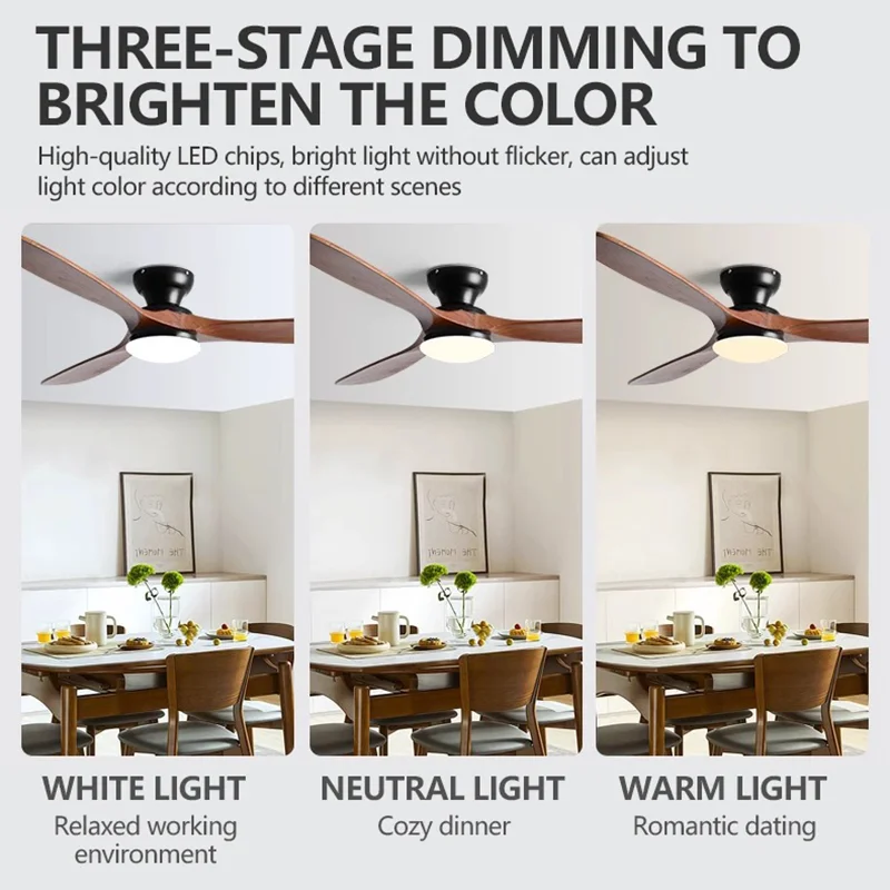 42/52 Inch Low Floor Ceiling Fan Light Remote Control Led Lights Indoor Restaurant Solid Wood Fan Leaves With Fan Chandelier